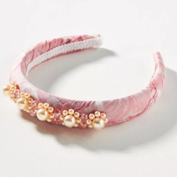Anthropologie Sister Jane Collectors Pearl Embellished Headband Pink - Picture 1 of 7